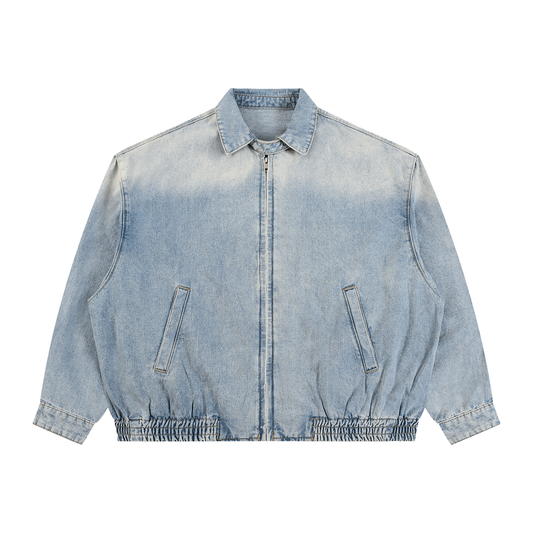 WASHED ZIP LAPELED LONG SLEEVE SHIRT