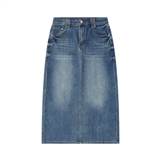 WASHED HIGH WAIST MIDI SKIRT