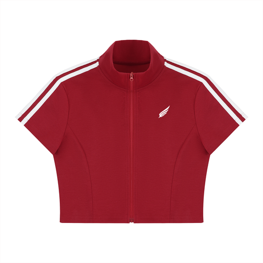CROPPED FULL ZIP SHORT SLEEVE T-SHIRT