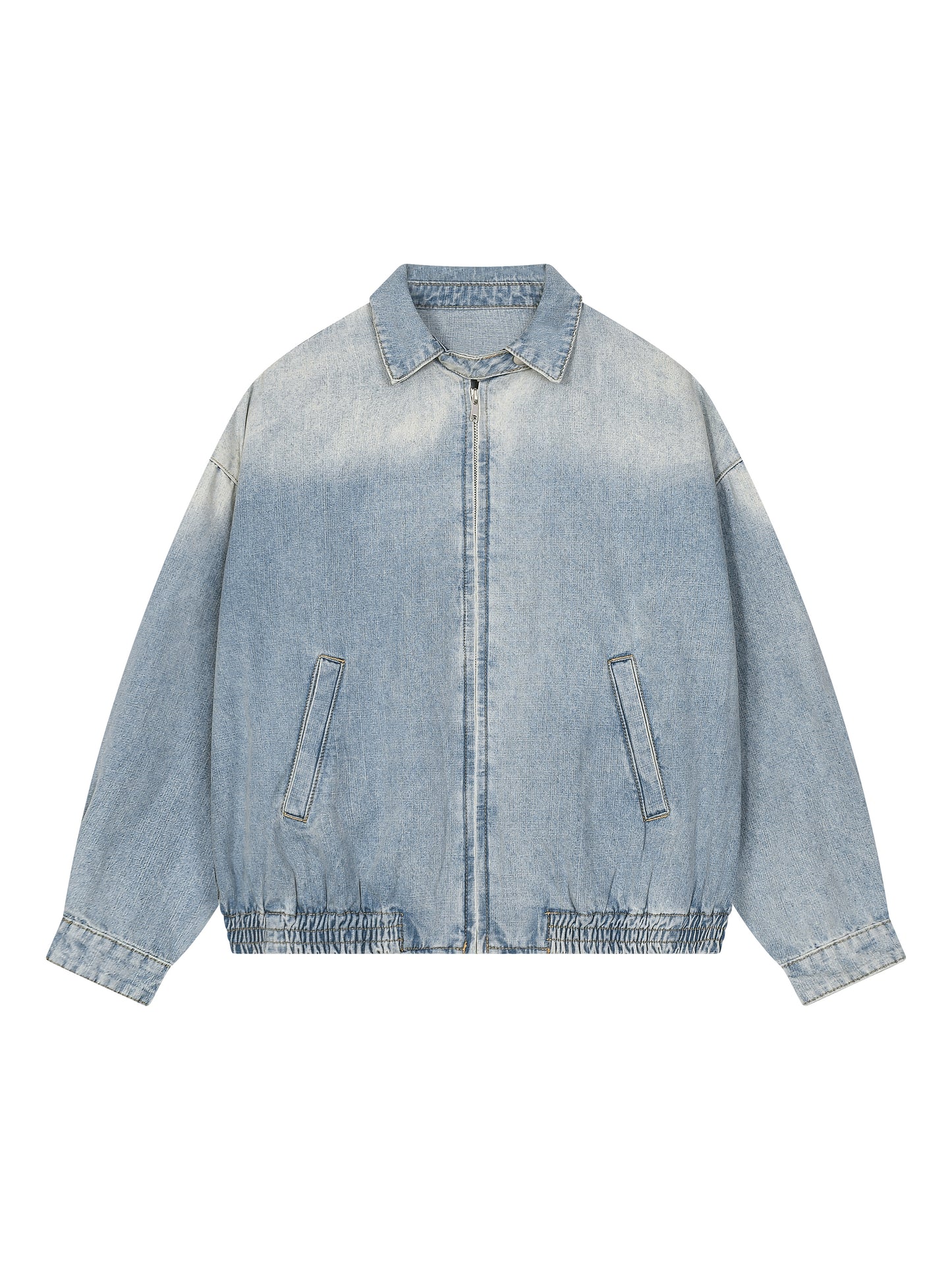 WASHED ZIP LAPELED LONG SLEEVE SHIRT