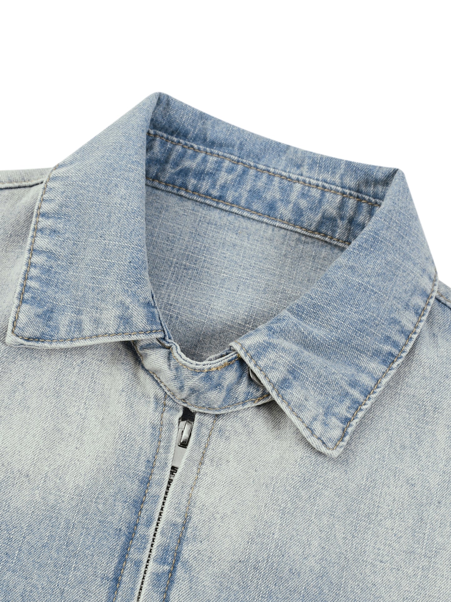 WASHED ZIP LAPELED LONG SLEEVE SHIRT
