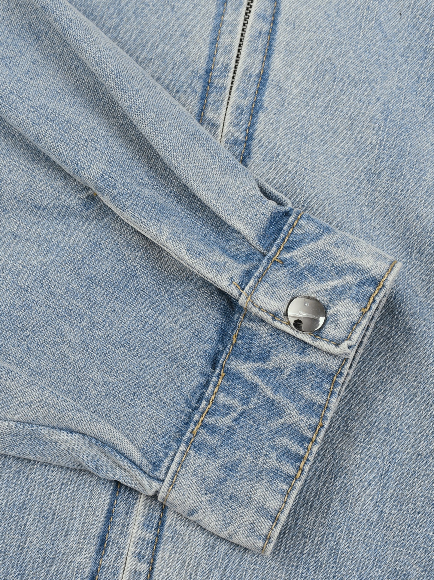 WASHED ZIP LAPELED LONG SLEEVE SHIRT