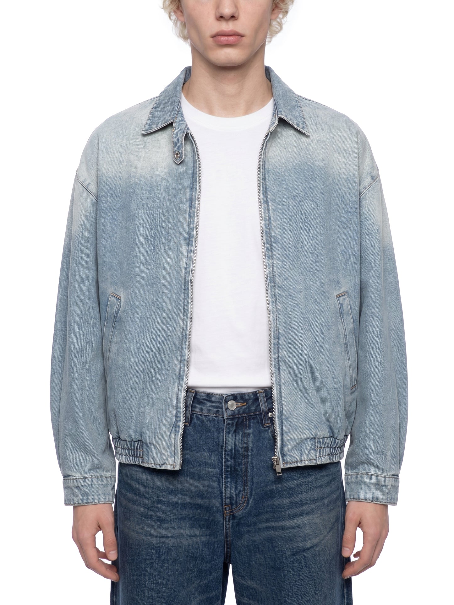 WASHED ZIP LAPELED LONG SLEEVE SHIRT