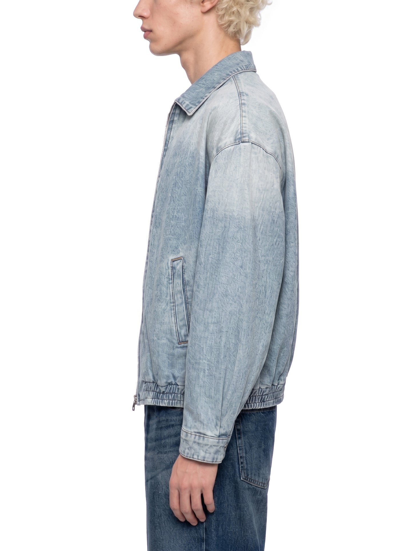 WASHED ZIP LAPELED LONG SLEEVE SHIRT