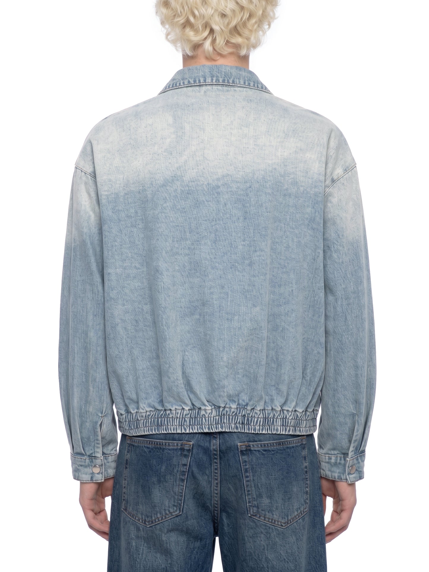 WASHED ZIP LAPELED LONG SLEEVE SHIRT