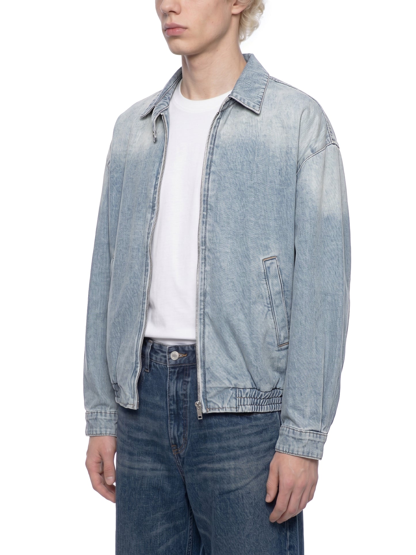 WASHED ZIP LAPELED LONG SLEEVE SHIRT