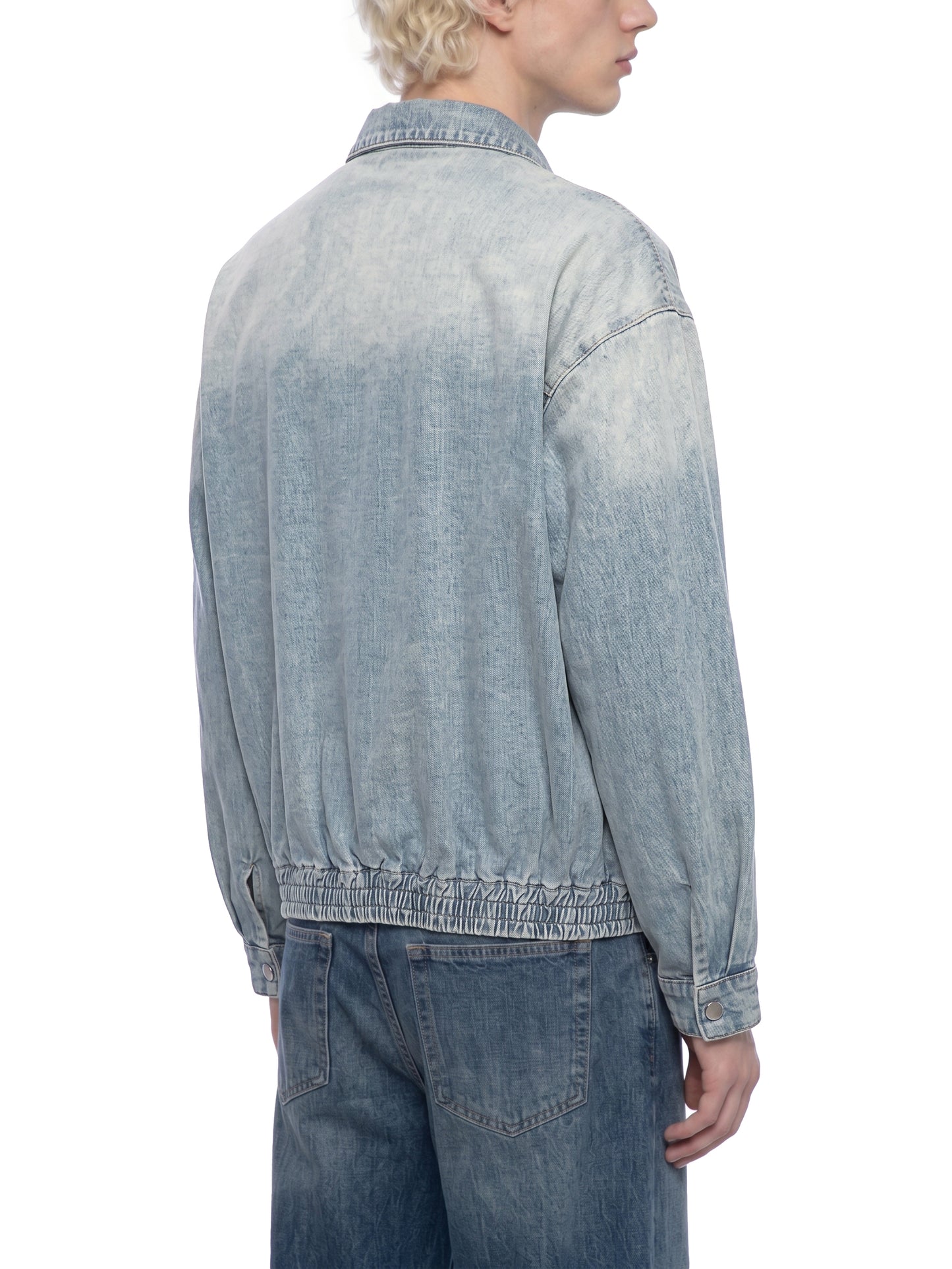 WASHED ZIP LAPELED LONG SLEEVE SHIRT