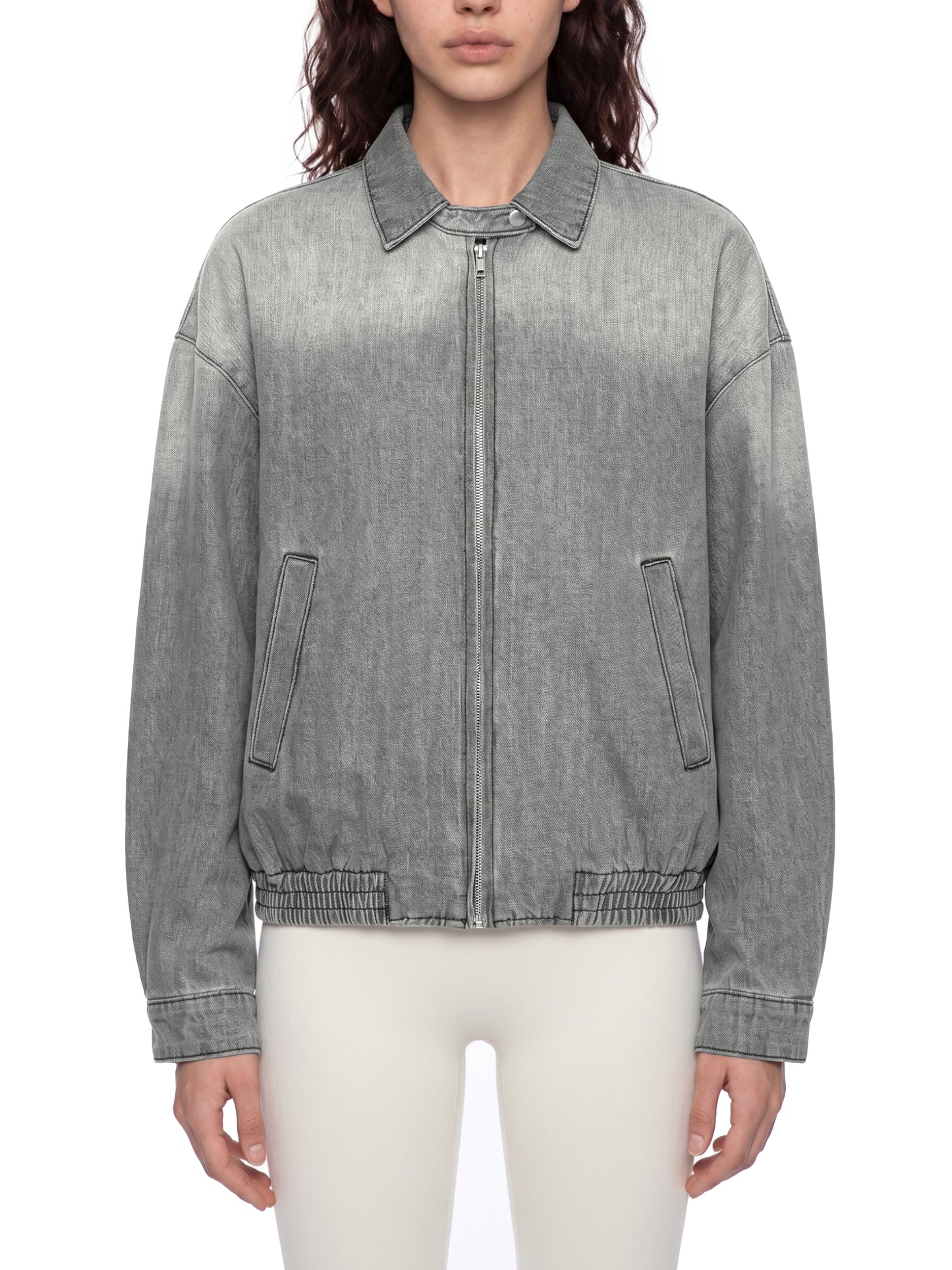 WASHED ZIP LAPELED LONG SLEEVE SHIRT