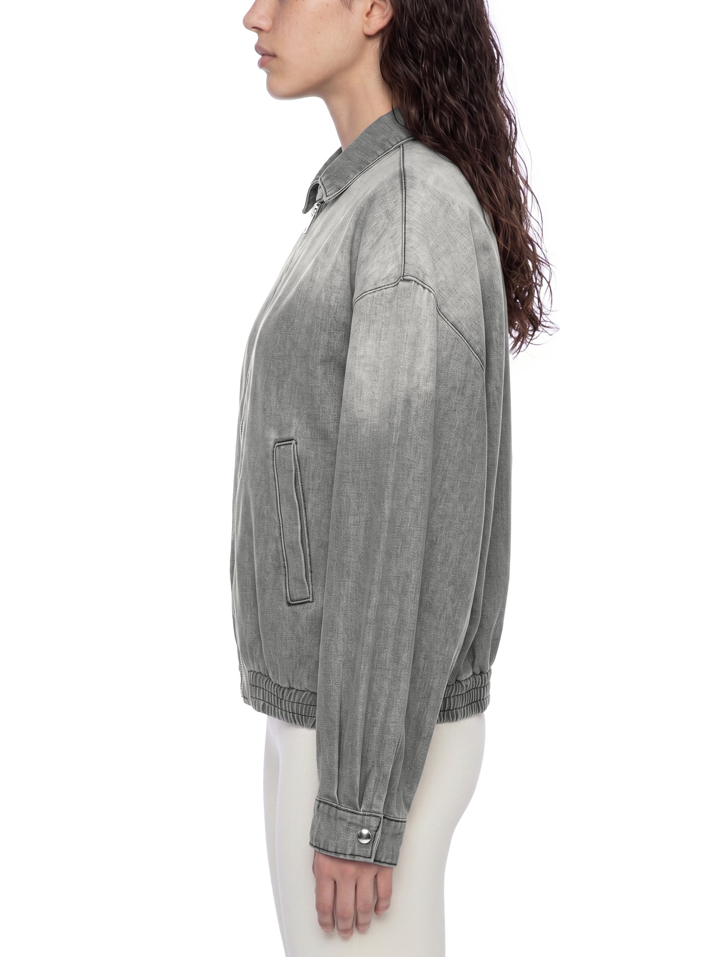 WASHED ZIP LAPELED LONG SLEEVE SHIRT
