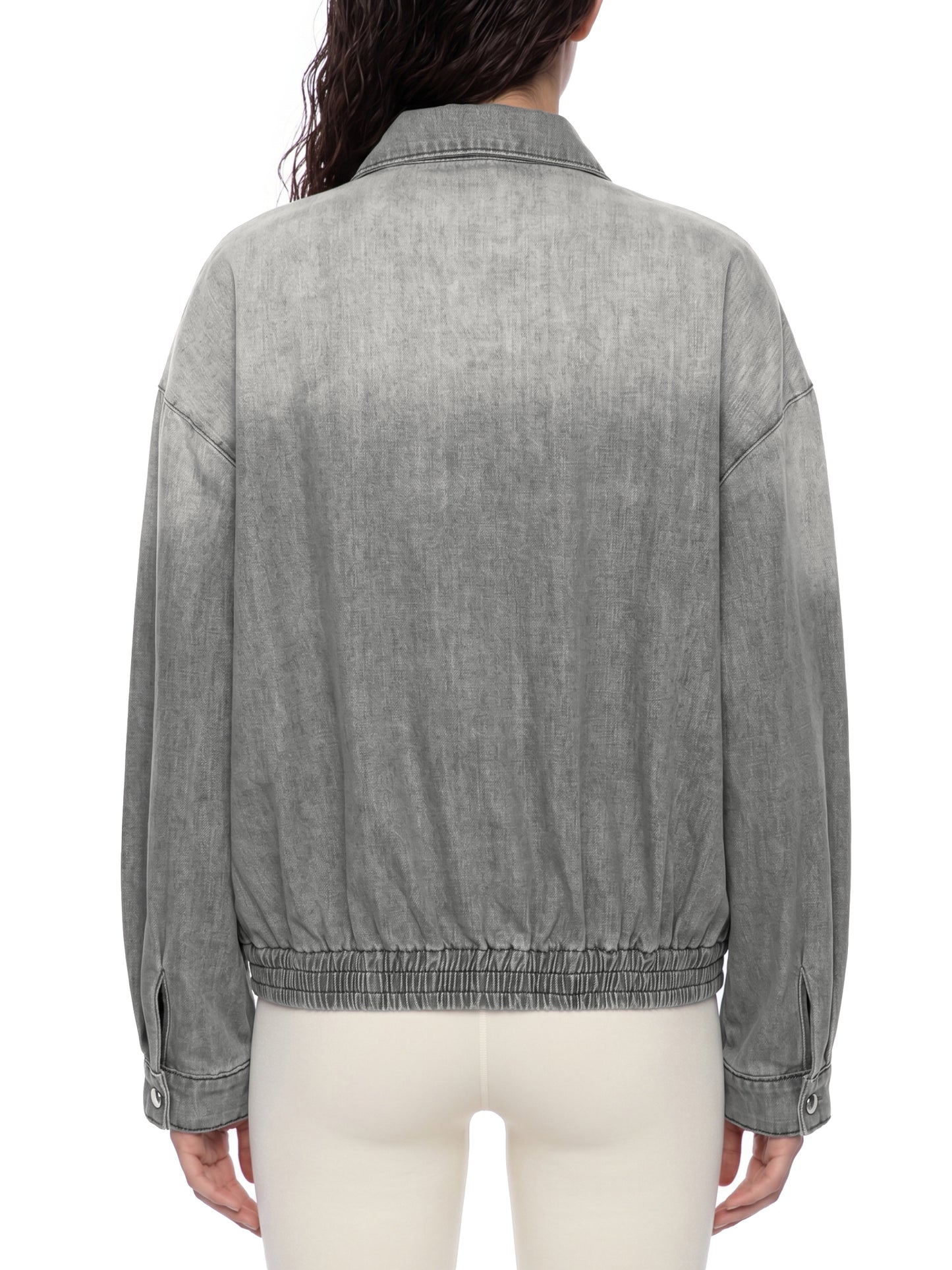 WASHED ZIP LAPELED LONG SLEEVE SHIRT