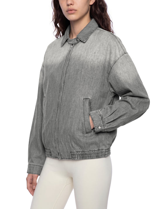 WASHED ZIP LAPELED LONG SLEEVE SHIRT