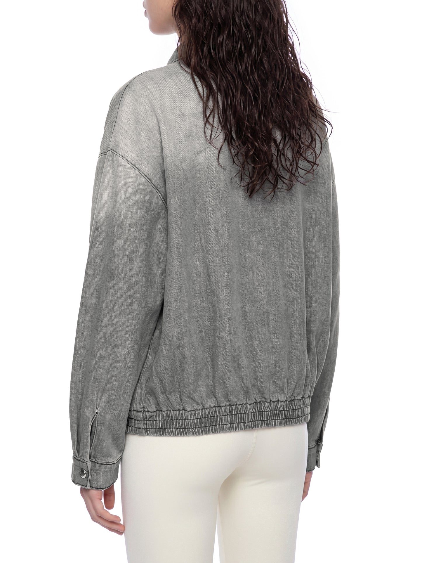WASHED ZIP LAPELED LONG SLEEVE SHIRT