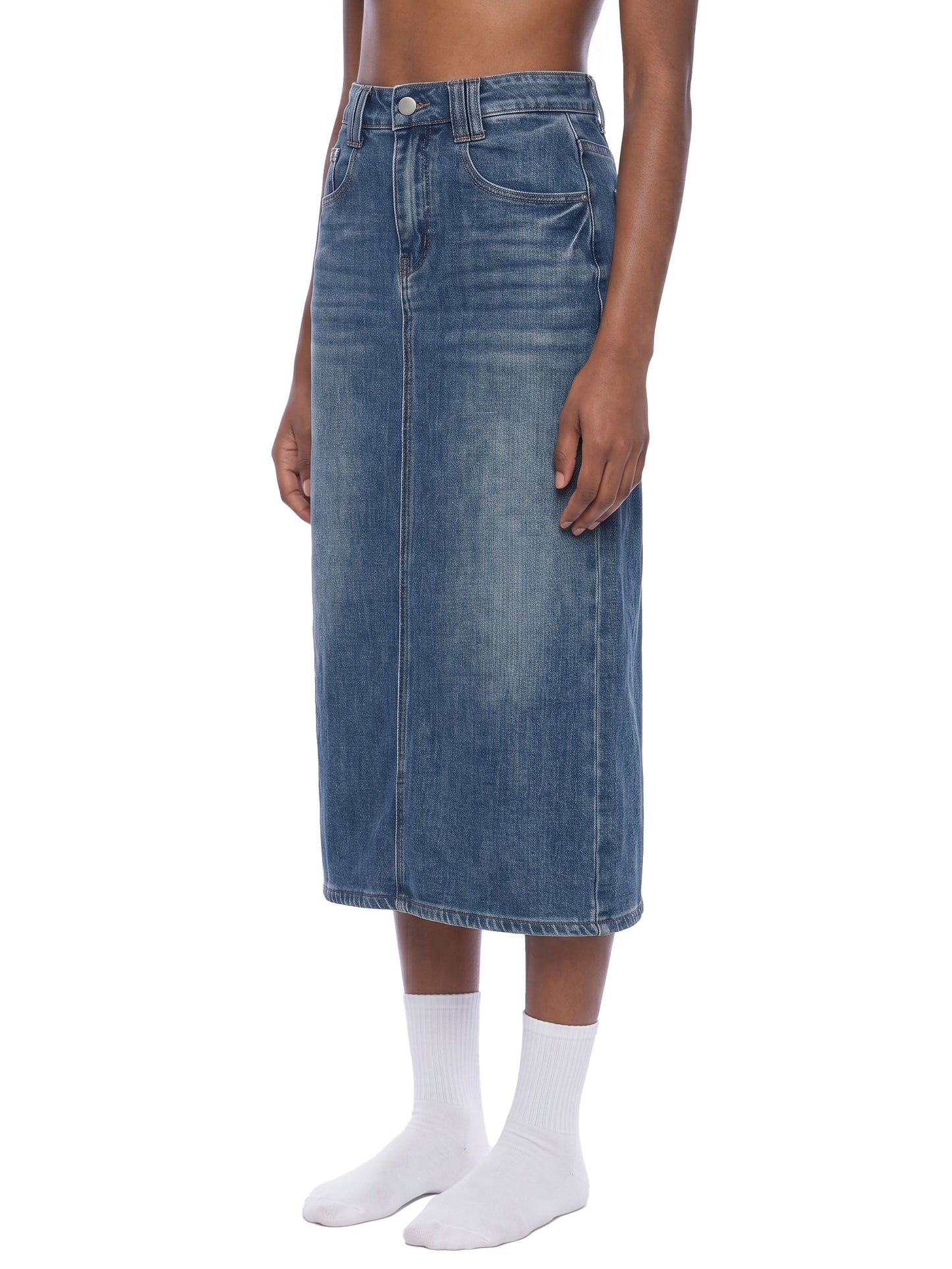 WASHED HIGH WAIST MIDI SKIRT